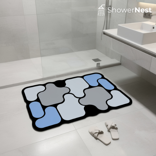 blue Diatomite Abstract Curved Bath Mat