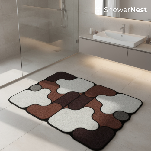 brown Diatomite Abstract Curved Bath Mat