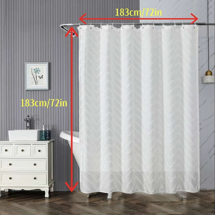 White Extra Long Shower Curtain – Bohemian Tufted Striped