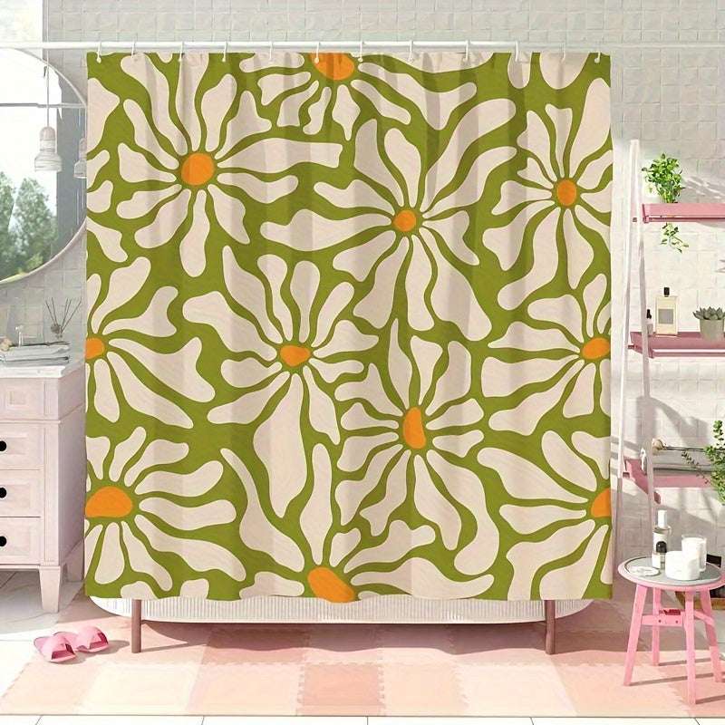 Green Shower Curtain – Olive Daisy Floral Design