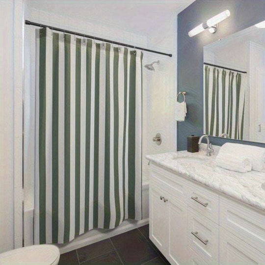 Green Shower Curtain – Rustic Farmhouse Vertical Stripes