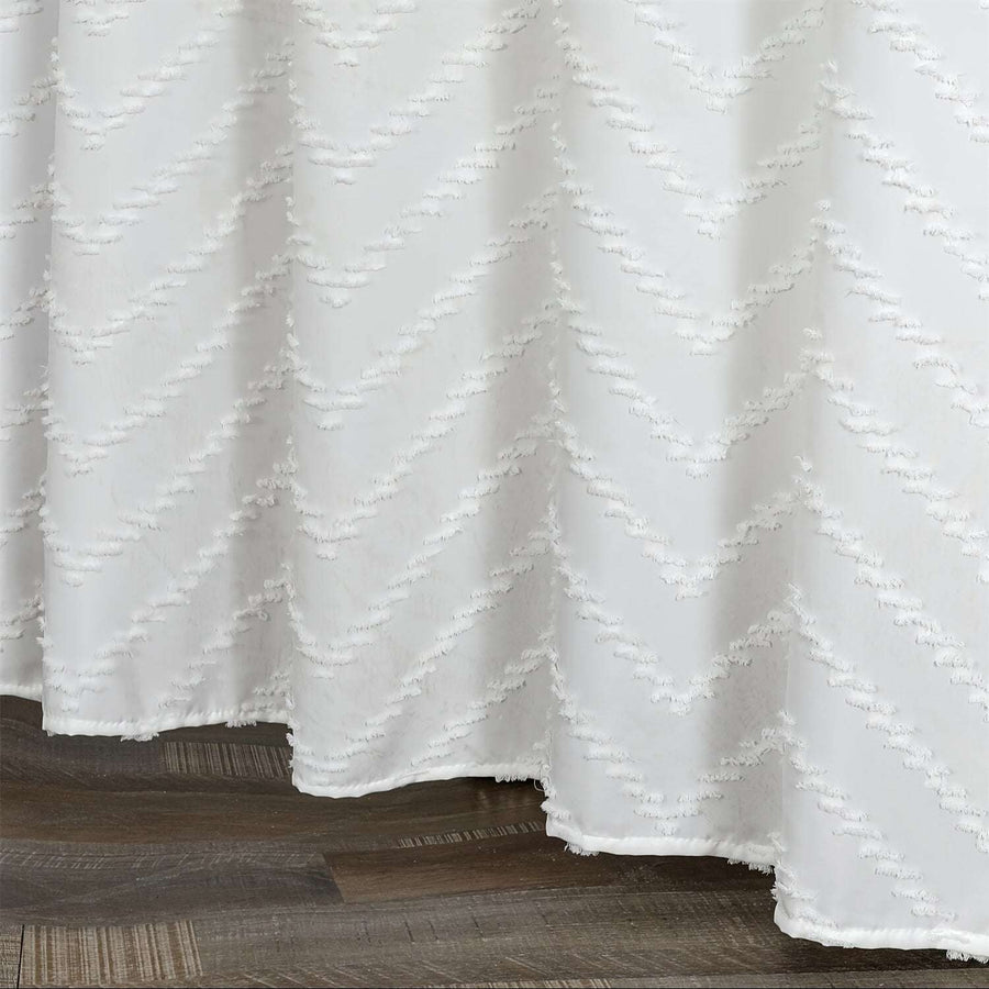 White Extra Long Shower Curtain – Bohemian Tufted Striped