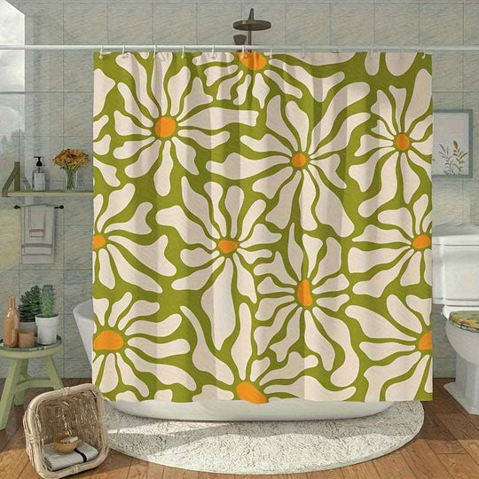 Green Shower Curtain – Olive Daisy Floral Design