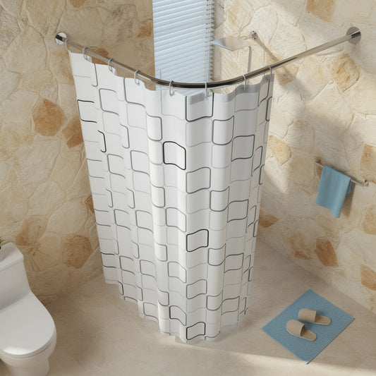 L-shaped corner shower curtain rail in a Mediterranean bathroom