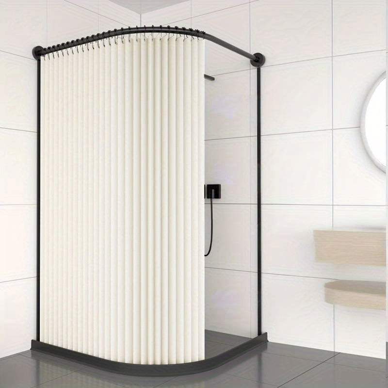 White Shower Curtain - Space-Saving Foldable Bathroom Curtain with Hooks & Storage Straps, Curved Design for Privacy - Easy-Clean Polyester Fabric, Ideal for Small Bathrooms & Contemporary Decor, Minimalist Aesthetic, Highqua