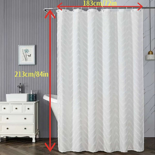 White Extra Long Shower Curtain – Bohemian Tufted Striped