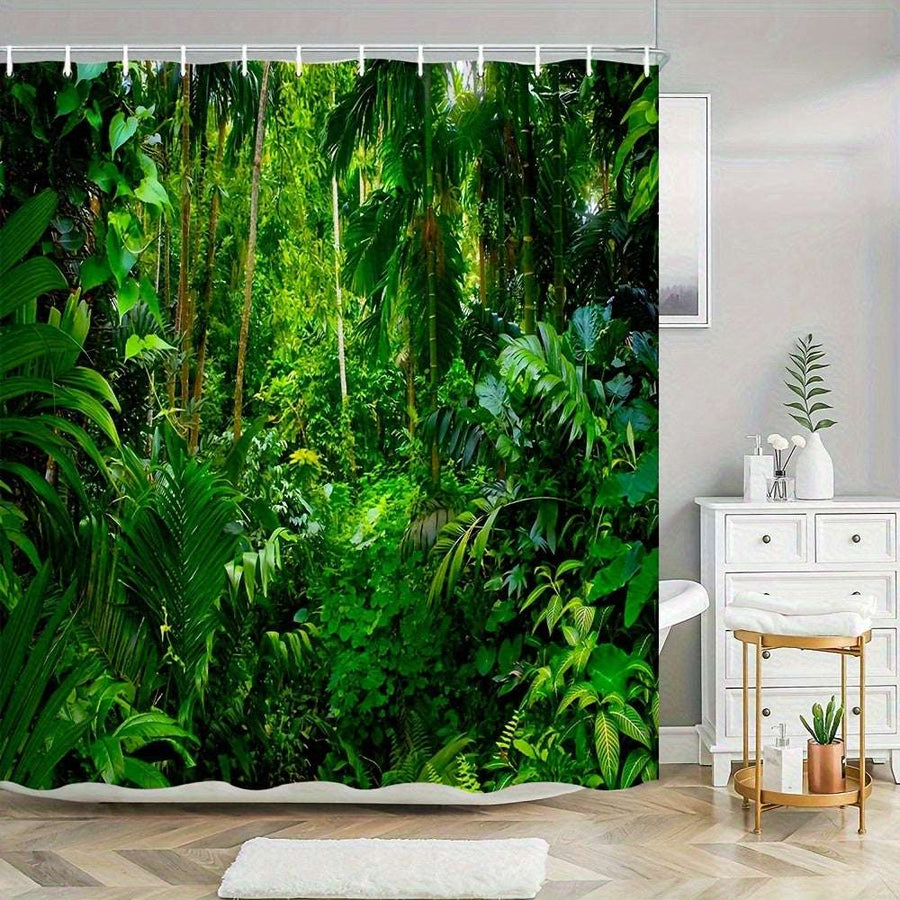 Green Shower Curtain – Lush Tropical Forest Design