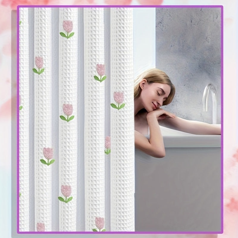 White Shower Curtain – Tulip Flower Design