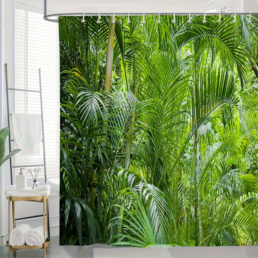 Green Shower Curtain – Tropical Plant Foliage Print