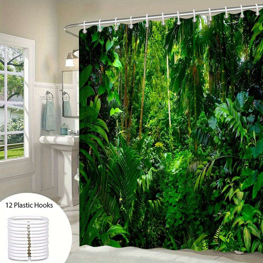 Green Shower Curtain – Lush Tropical Forest Design
