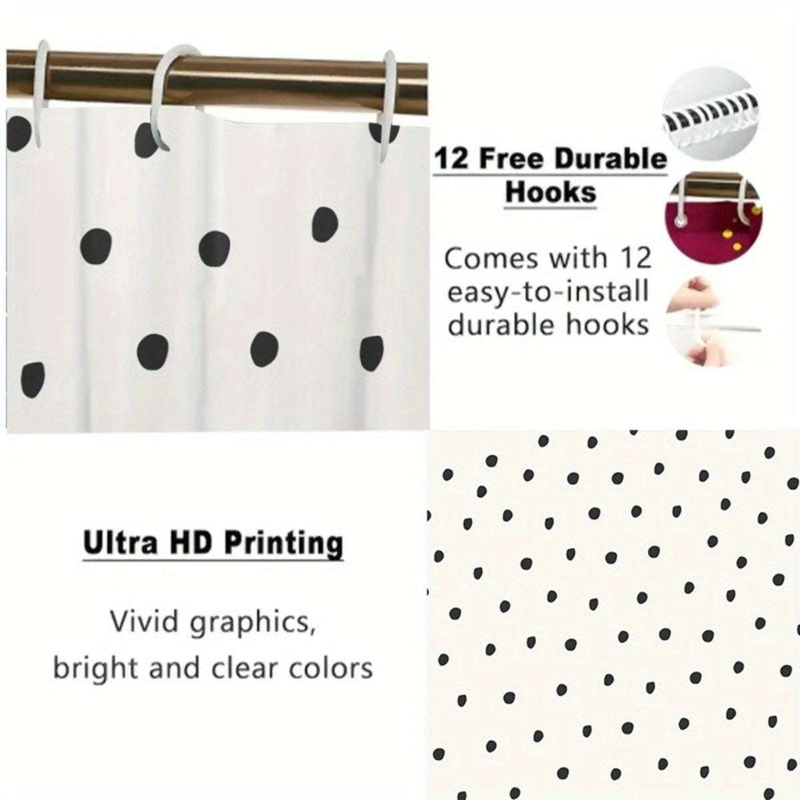 White Shower Curtain – Black Polka Dot Pattern