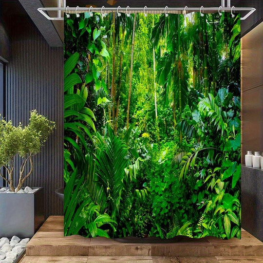 Green Shower Curtain – Lush Tropical Forest Design