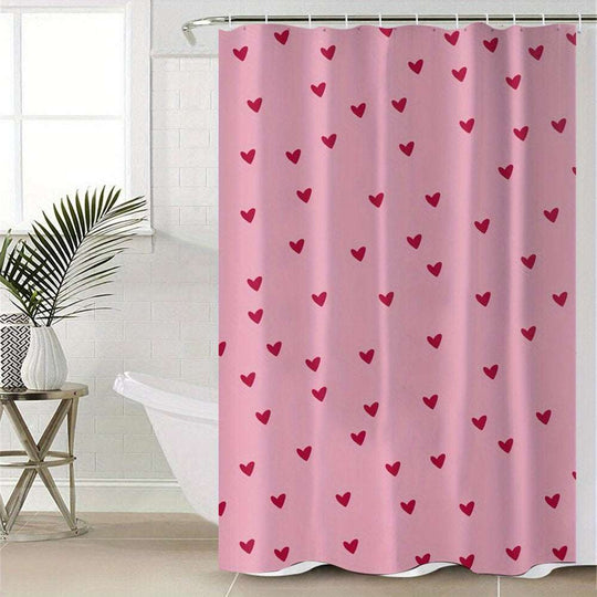 Pink Shower Curtain – Red Heart Pattern for Valentine’s Day