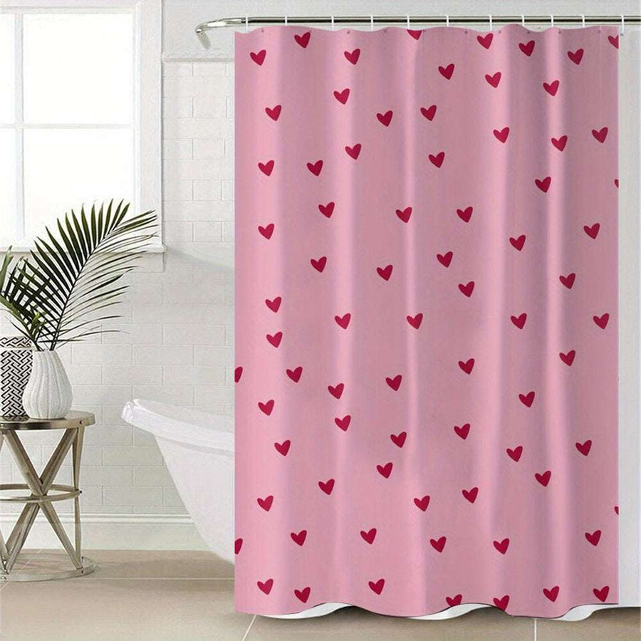 Pink Shower Curtain – Red Heart Pattern for Valentine’s Day