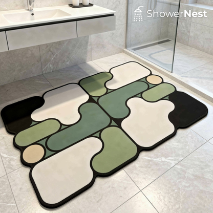 green Diatomite Abstract Curved Bath Mat