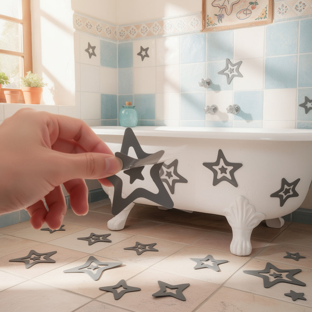 Star shaped non slip bath stickers in a Mediterranean bathroom