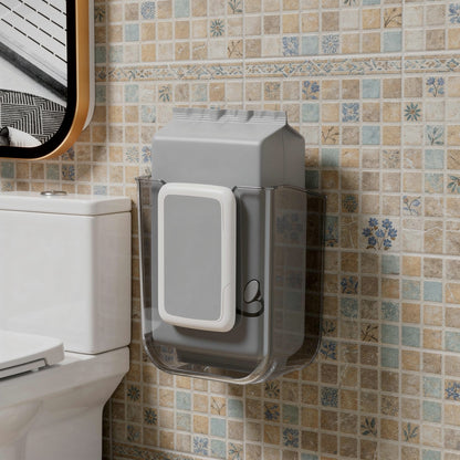 Clear wall-mounted wet wipes dispenser beside a toilet – view 2