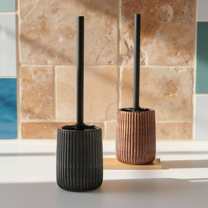 Ribbed ceramic toilet brush holders in terracotta and stone – view 2